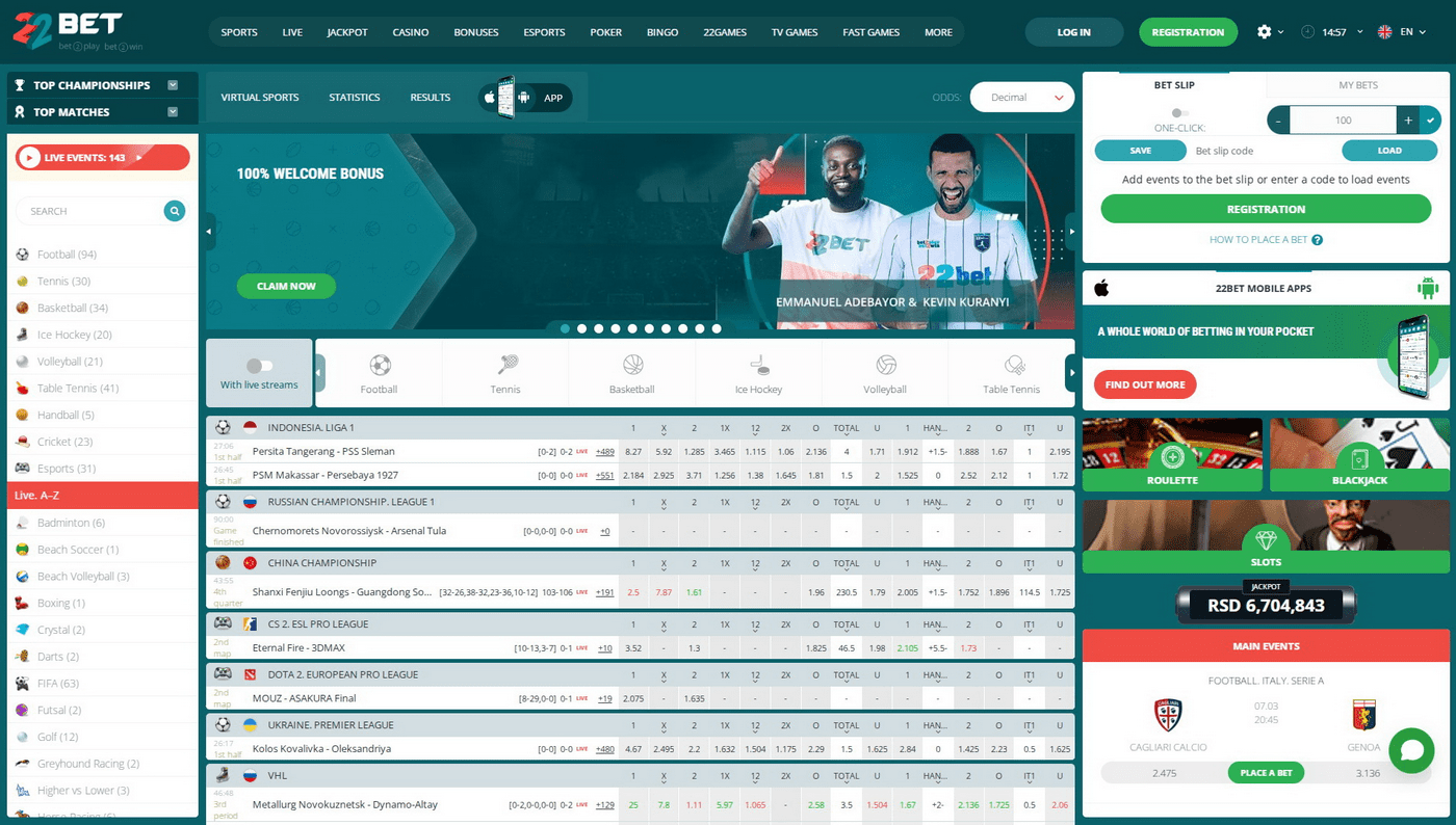 Ponudba stav stavnice 22bet